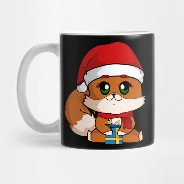 Cute Fox Christmas Holiday Shirt with Santa hat and present for animal lovers by TheBeardComic